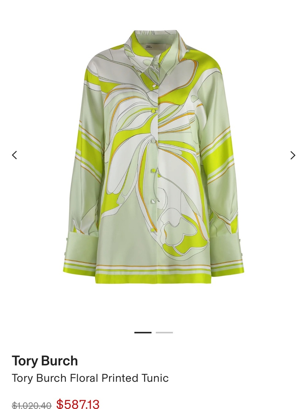 Tory Burch Lime & Pale Green Floral Silk Tunic